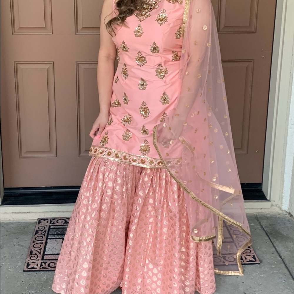 Elegant Pink and Gold Traditional Outfit